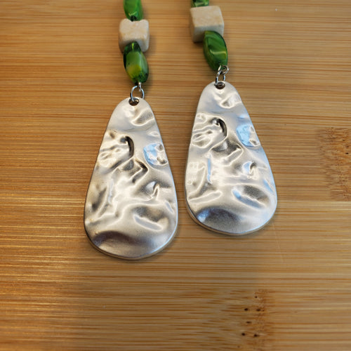 Marble Dangle Earrings - Green Glass & Riverstone | Mamabug ReCreations - Artisan Jewelry