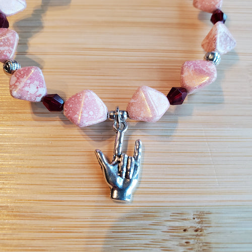 I Love You Bracelet - Pink Diamond & Siam Bicone Czech Glass (MW) | Mamabug ReCreations