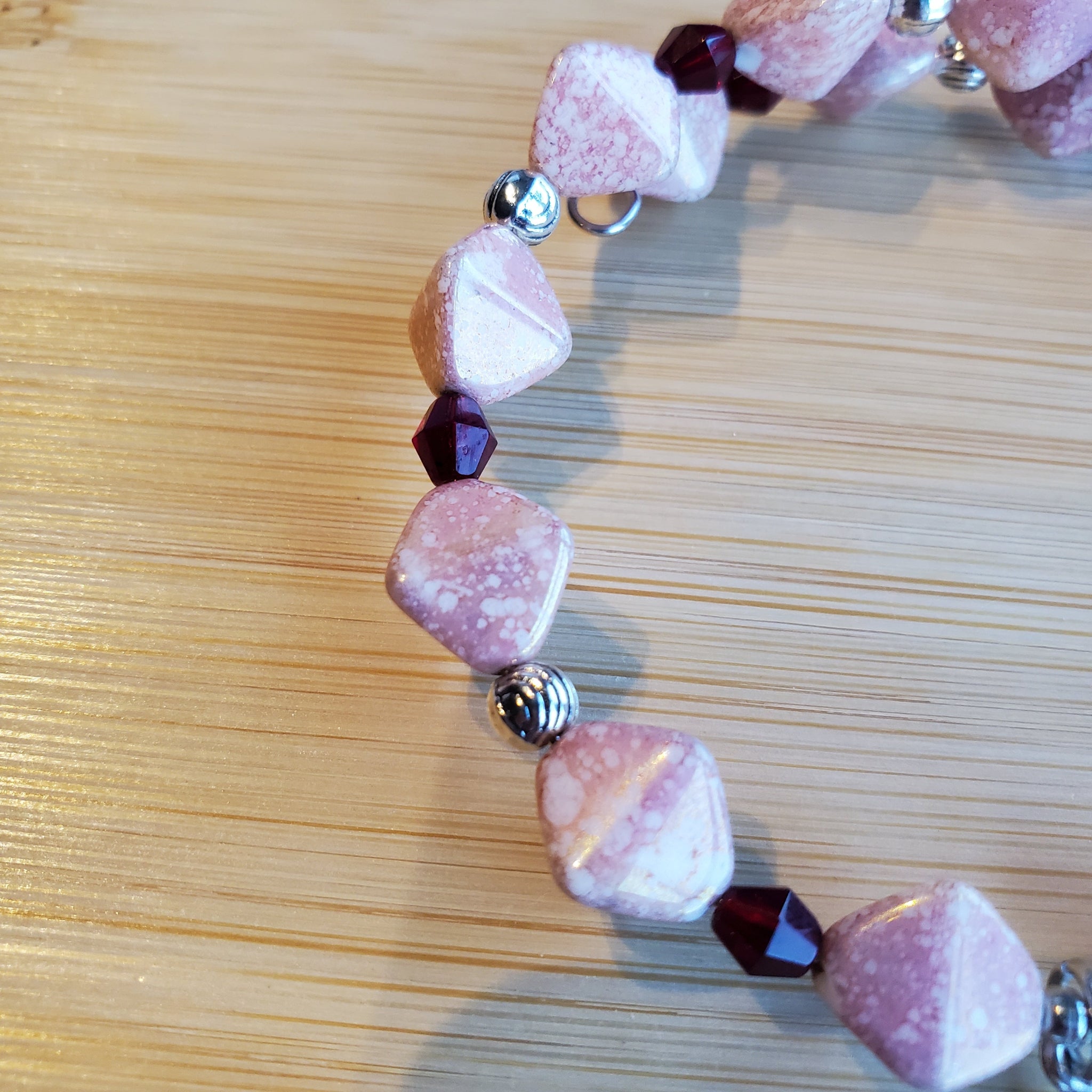 I Love You Bracelet - Pink Diamond & Siam Bicone Czech Glass (MW) | Mamabug ReCreations