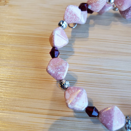 I Love You Bracelet - Pink Diamond & Siam Bicone Czech Glass (MW) | Mamabug ReCreations