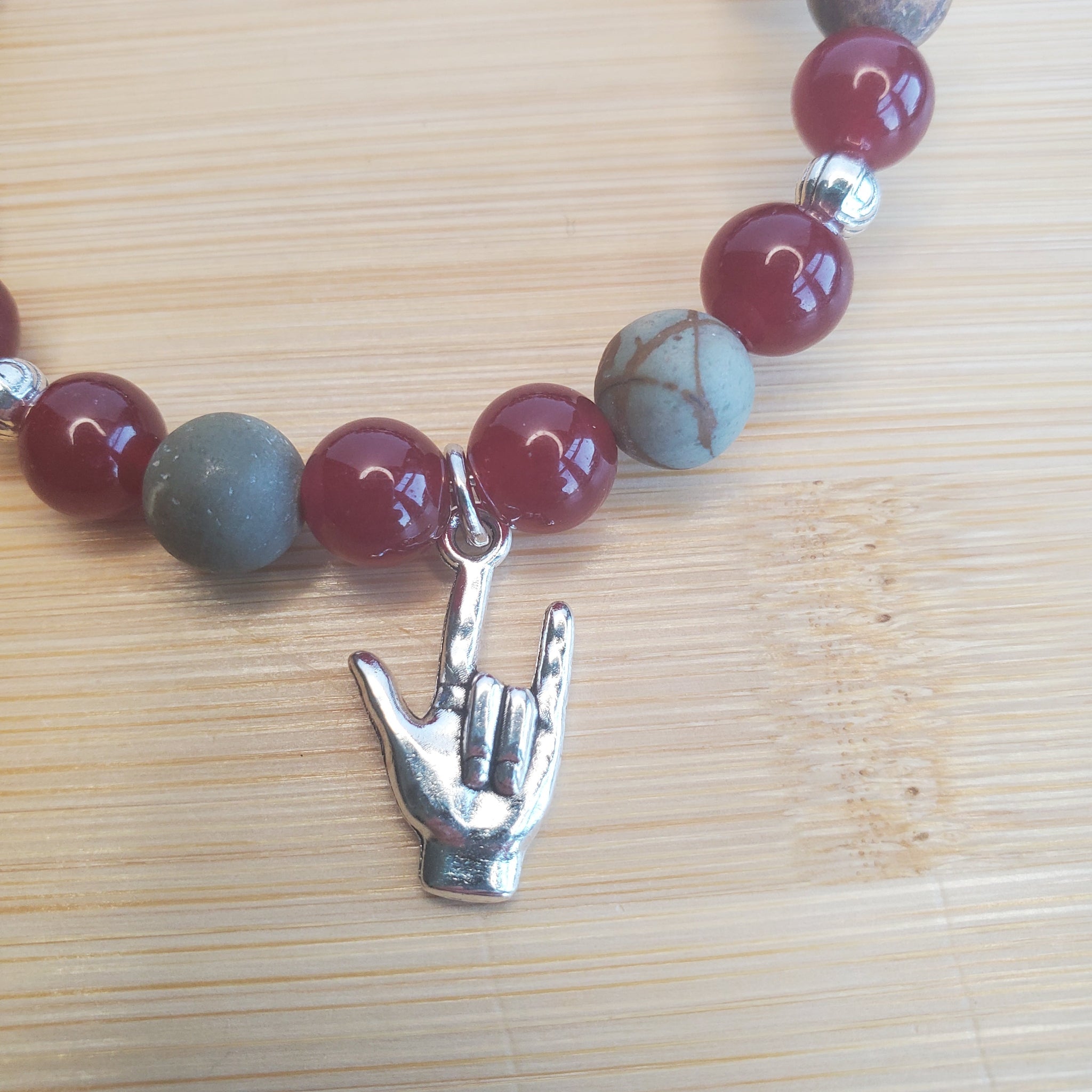 I Love You Bracelet - Red Jade & Matte Red Creek Jasper (MW) | Mamabug ReCreations