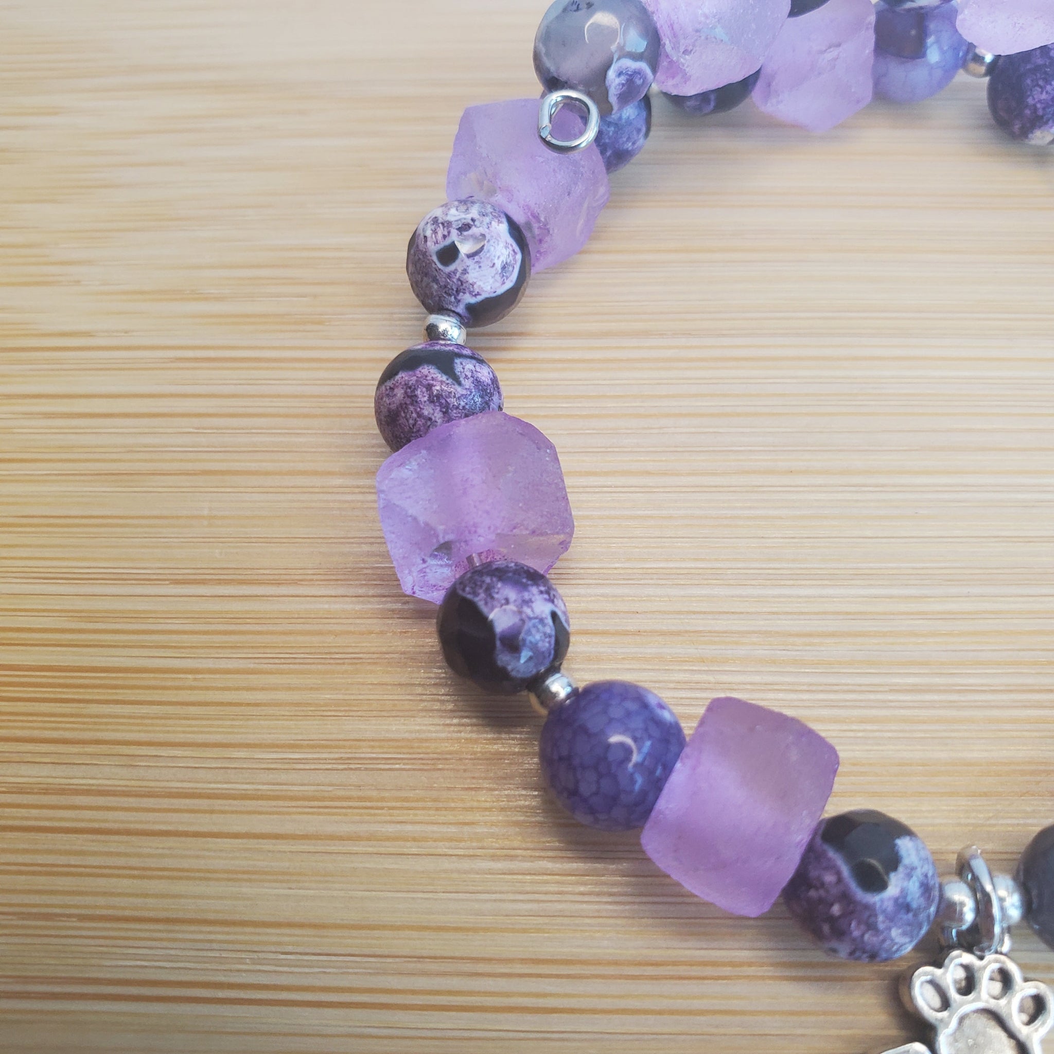 Cat Person Bracelet - Crackle Agate & Candied Purple Sea Glass (MW) | Mamabug ReCreations