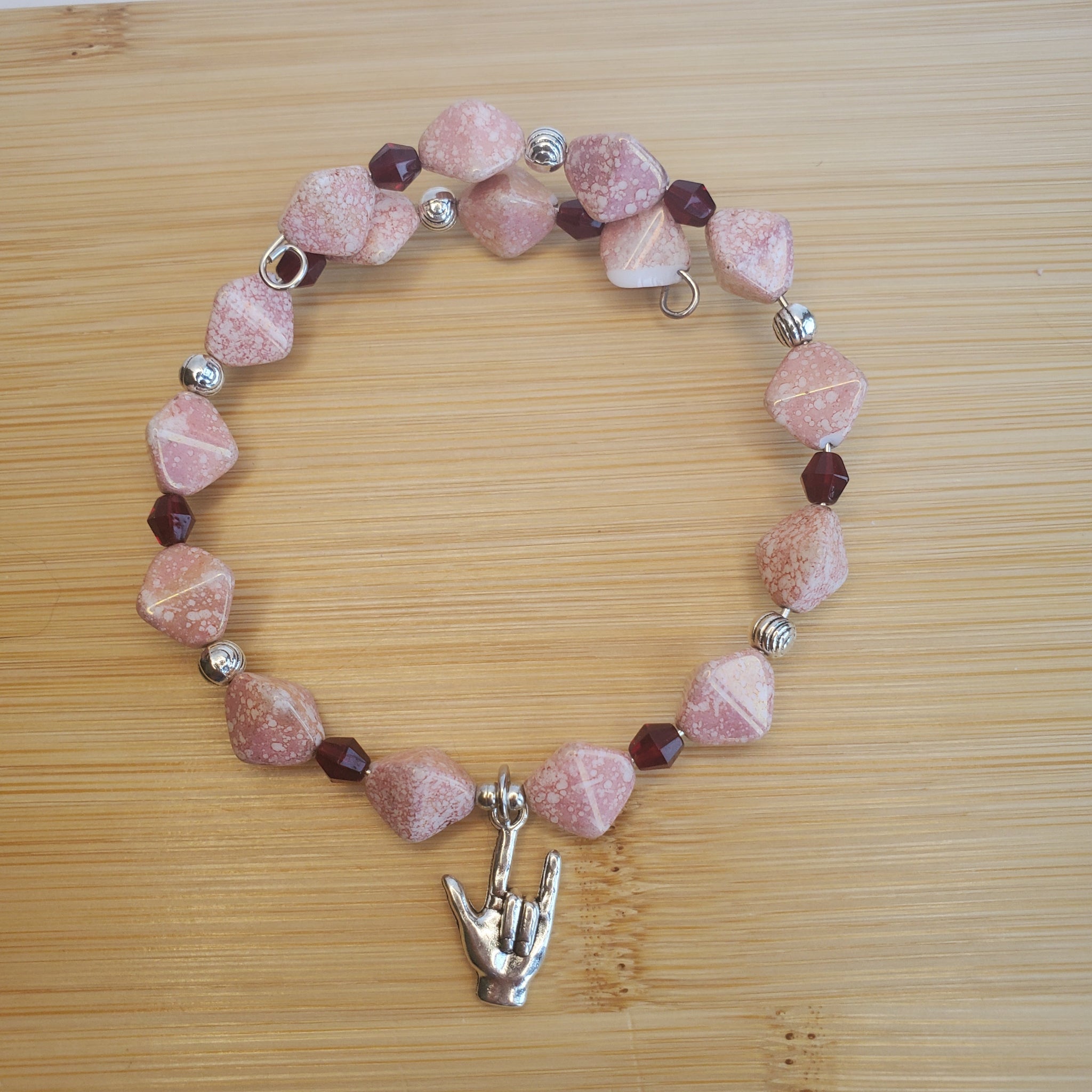 I Love You Bracelet - Pink Diamond & Siam Bicone Czech Glass (MW) | Mamabug ReCreations