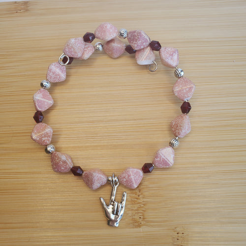 I Love You Bracelet - Pink Diamond & Siam Bicone Czech Glass (MW) | Mamabug ReCreations