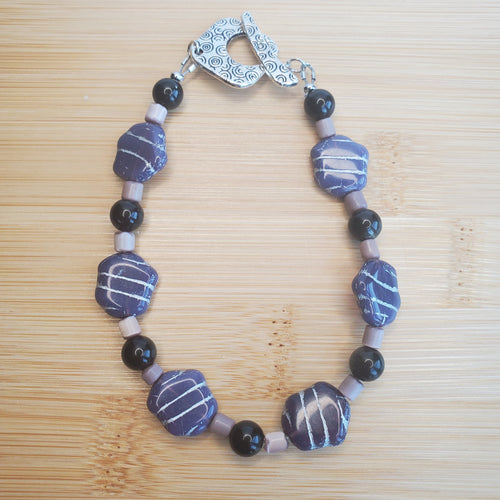 Purple Freeform Bracelet - Cat's Eye & Obsidian (W) | Mamabug ReCreations