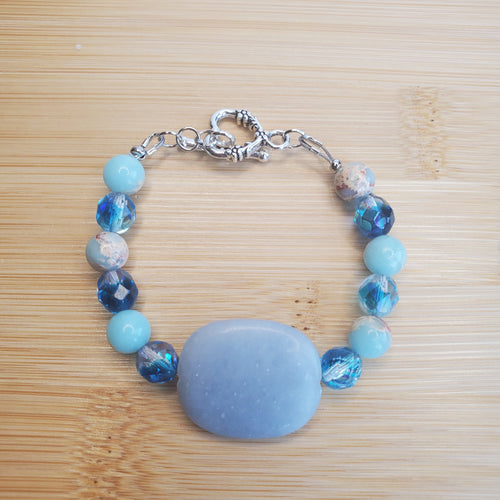 Angelite Focal Bracelet - Sky Blue Jasper & Czech Fire Polished Glass (W) | Mamabug ReCreations