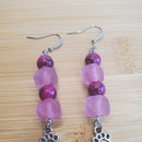 Cat Person Earrings - Tulip Pink Sea Glass & Fuchsia Glass | Mamabug ReCreations