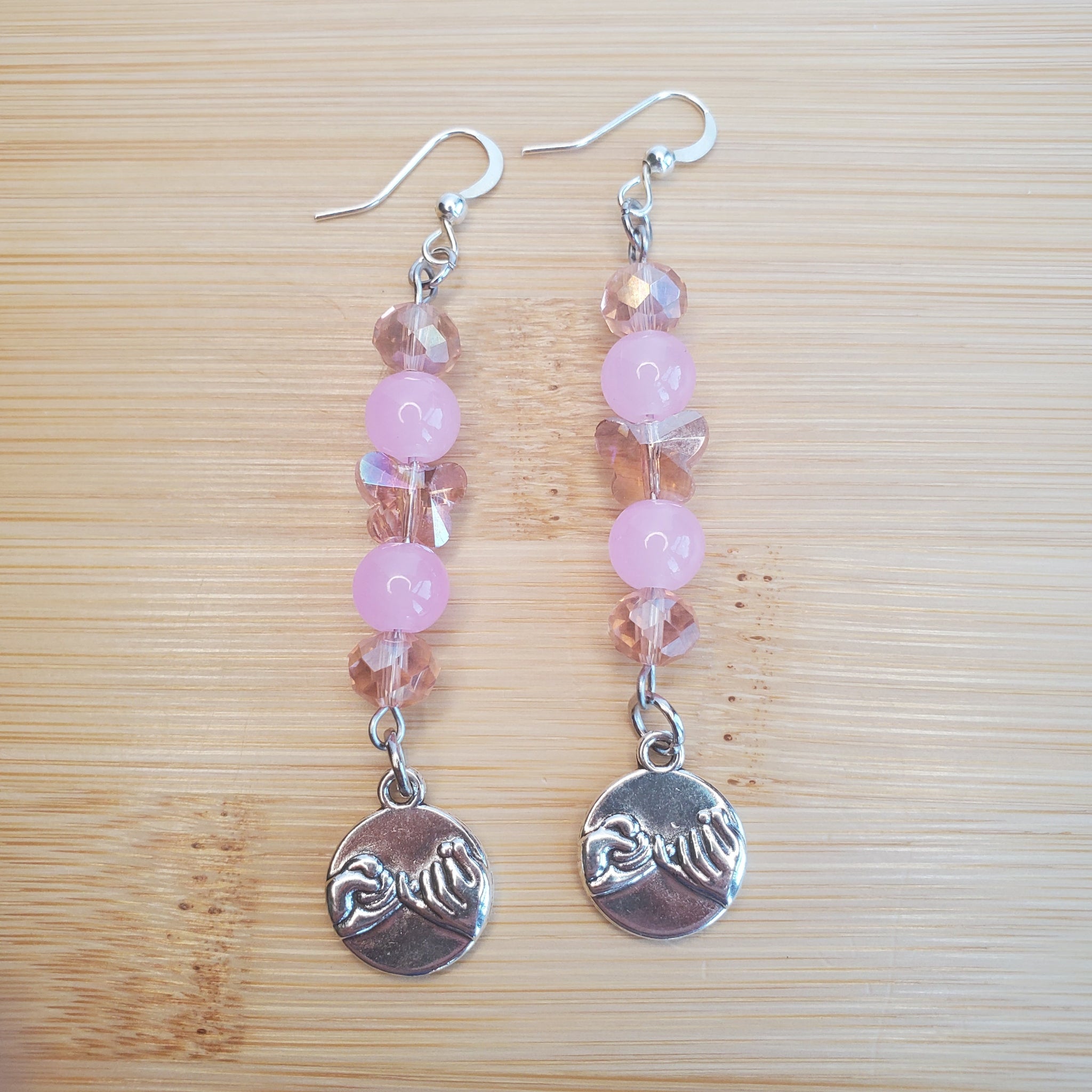 Pinkie Promise Earrings - Pink Crystal & Butterfly | Mamabug ReCreations