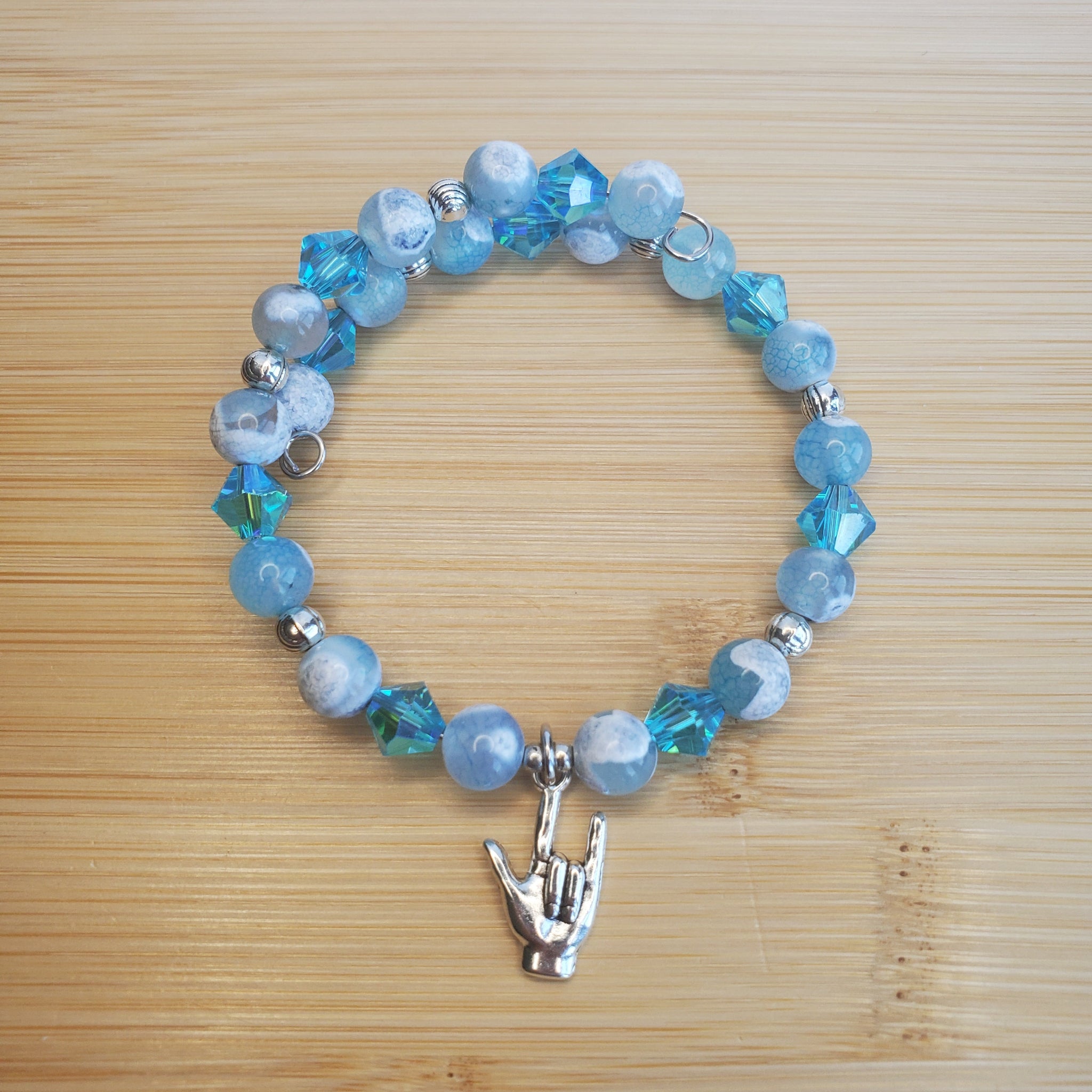 I Love You Bracelet - Sky Blue Jasper & Crystal Bicone (MW) | Mamabug ReCreations