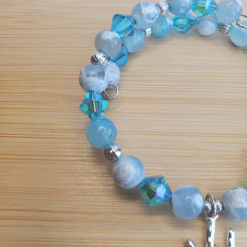 I Love You Bracelet - Sky Blue Jasper & Crystal Bicone (MW) | Mamabug ReCreations