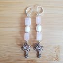 Saturn Heart Earrings - Rose Quartz & Pearly Cat's Eye | Mamabug ReCreations - Artisan Jewelry