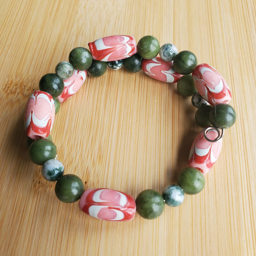 Pink Chevron & Green Jade Jewelry Set (MW) | Mamabug ReCreations - Artisan Jewelry