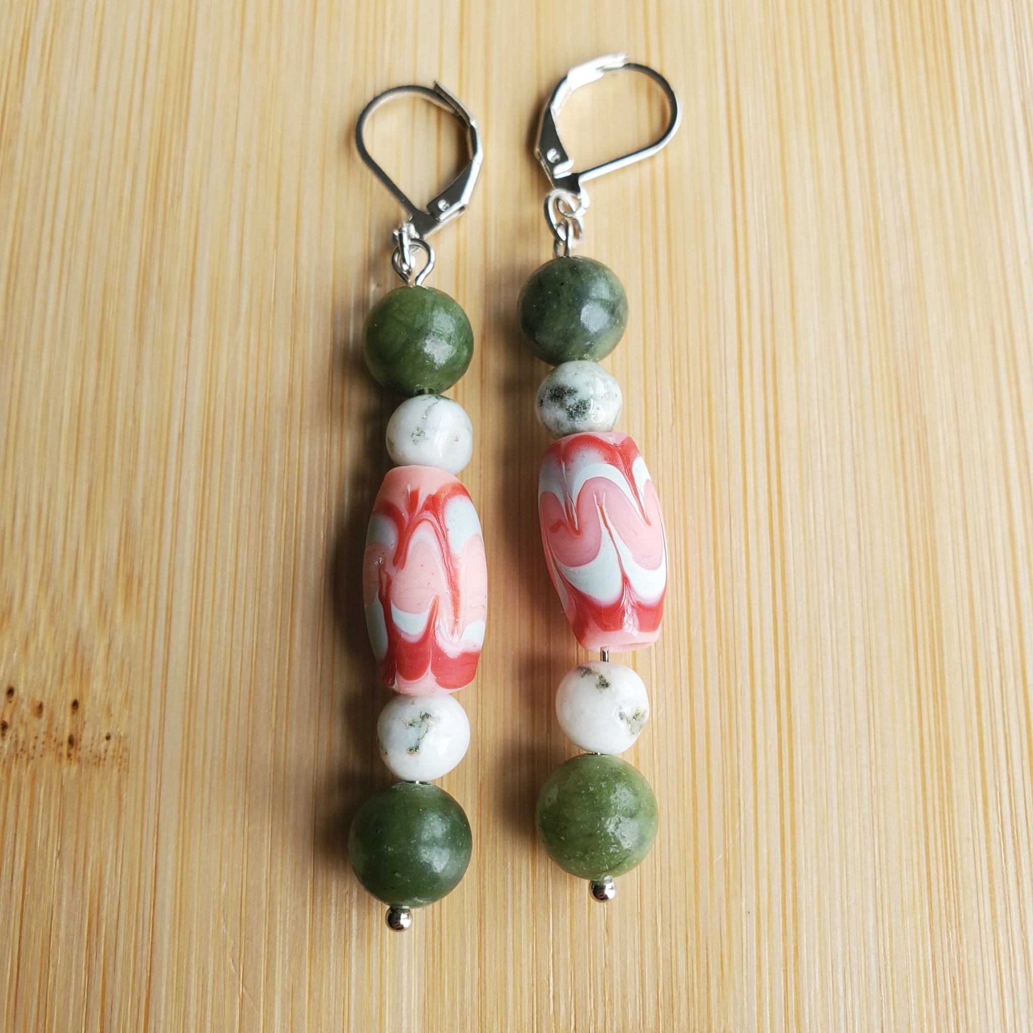 Pink Chevron & Green Jade Jewelry Set (MW) | Mamabug ReCreations - Artisan Jewelry