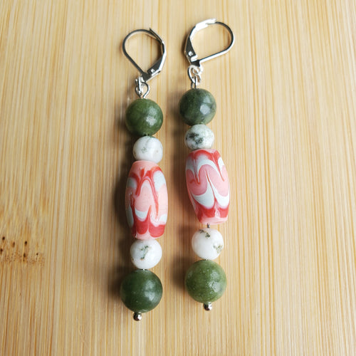 Pink Chevron & Green Jade Jewelry Set (MW) | Mamabug ReCreations - Artisan Jewelry