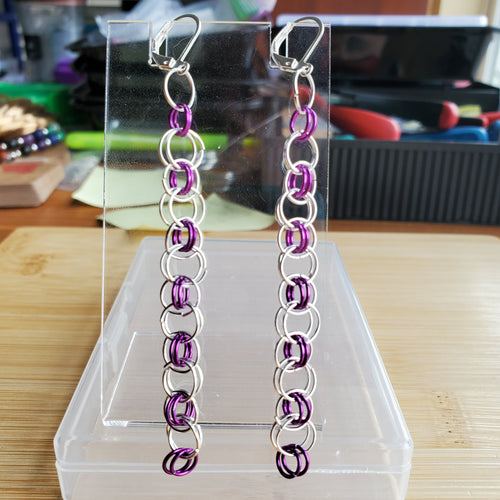 Purple & Silver Helm Chainmaille Earrings | Mamabug ReCreations - Artisan Jewelry