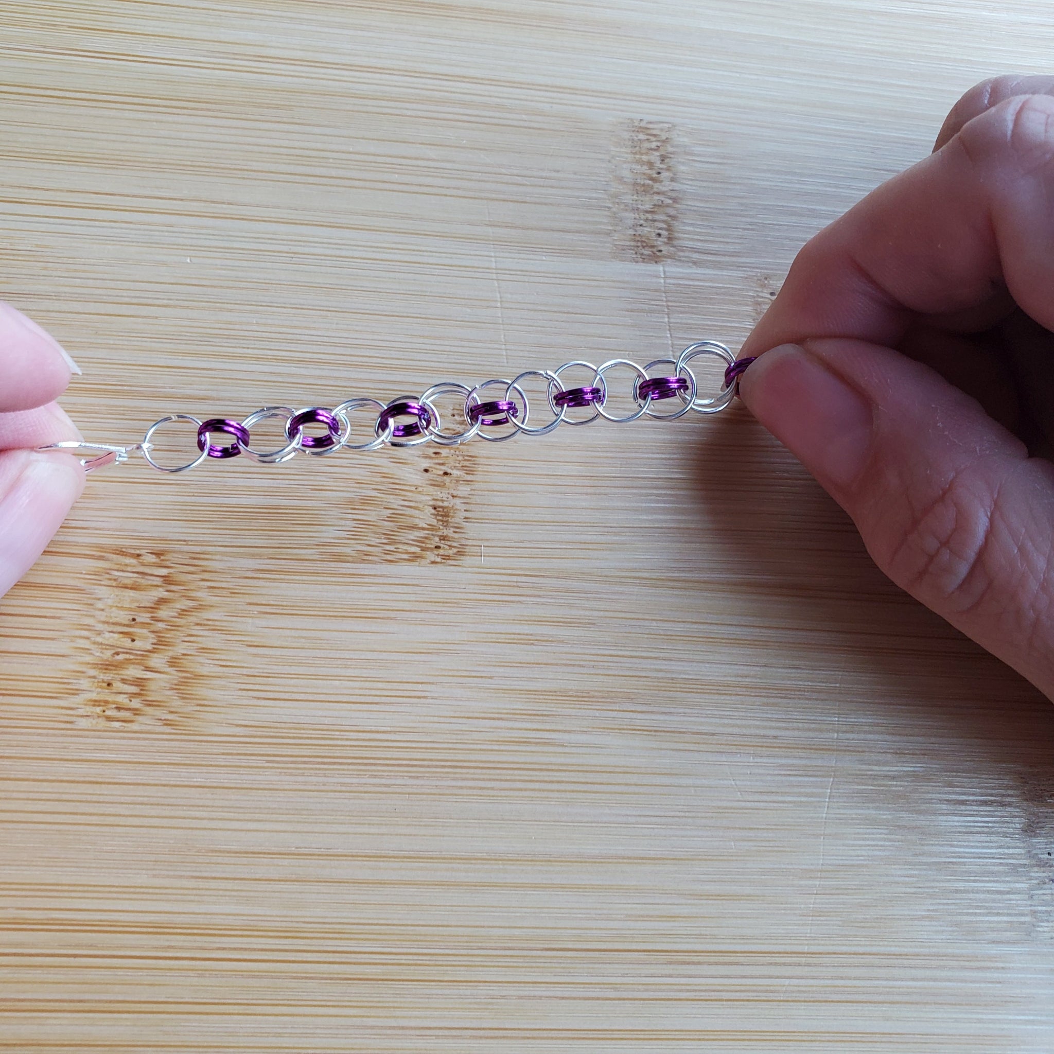 Purple & Silver Helm Chainmaille Earrings | Mamabug ReCreations - Artisan Jewelry