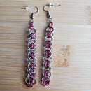 Fuchsia & Silver Helm Chainmaille Earrings | Mamabug ReCreations - Artisan Jewelry
