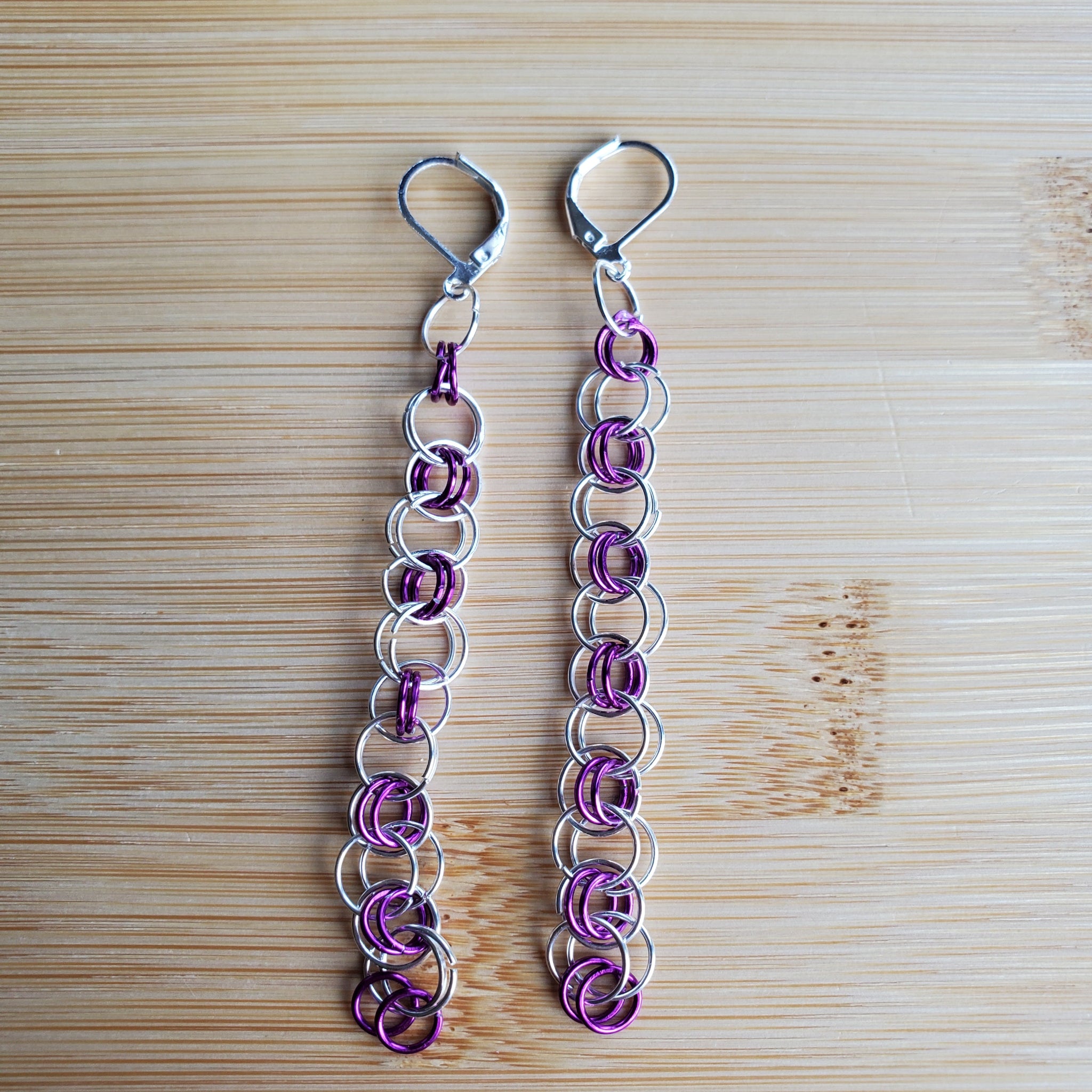 Purple & Silver Helm Chainmaille Earrings | Mamabug ReCreations - Artisan Jewelry