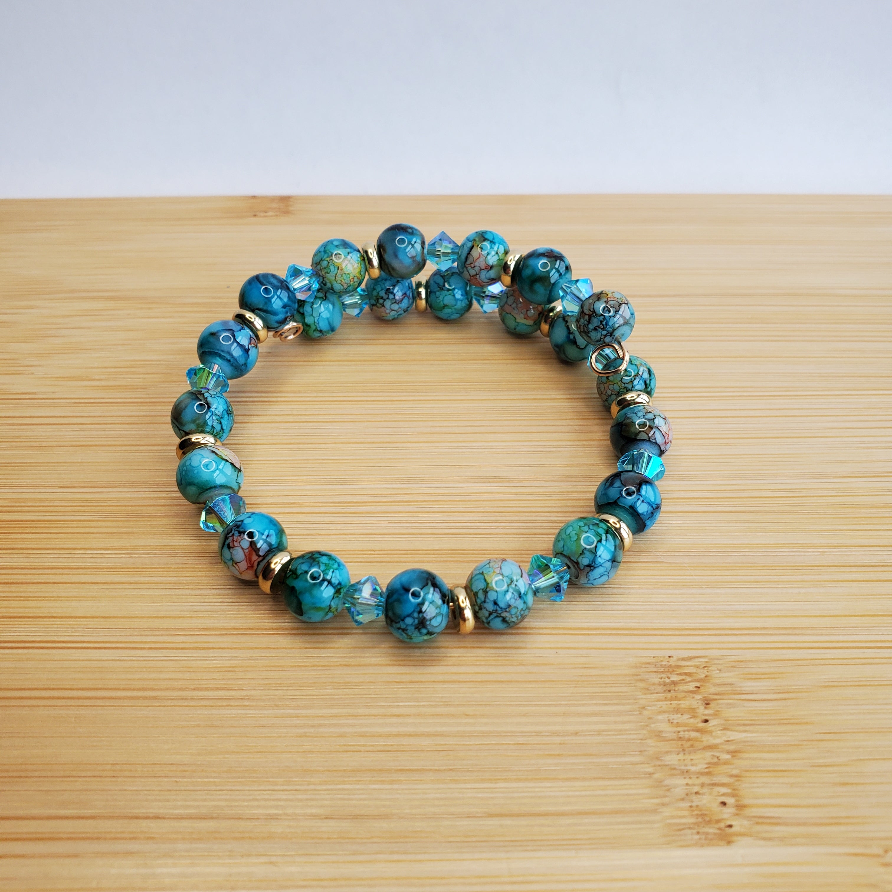Teal Mosaic Glass & Crystal Bracelet (MW)