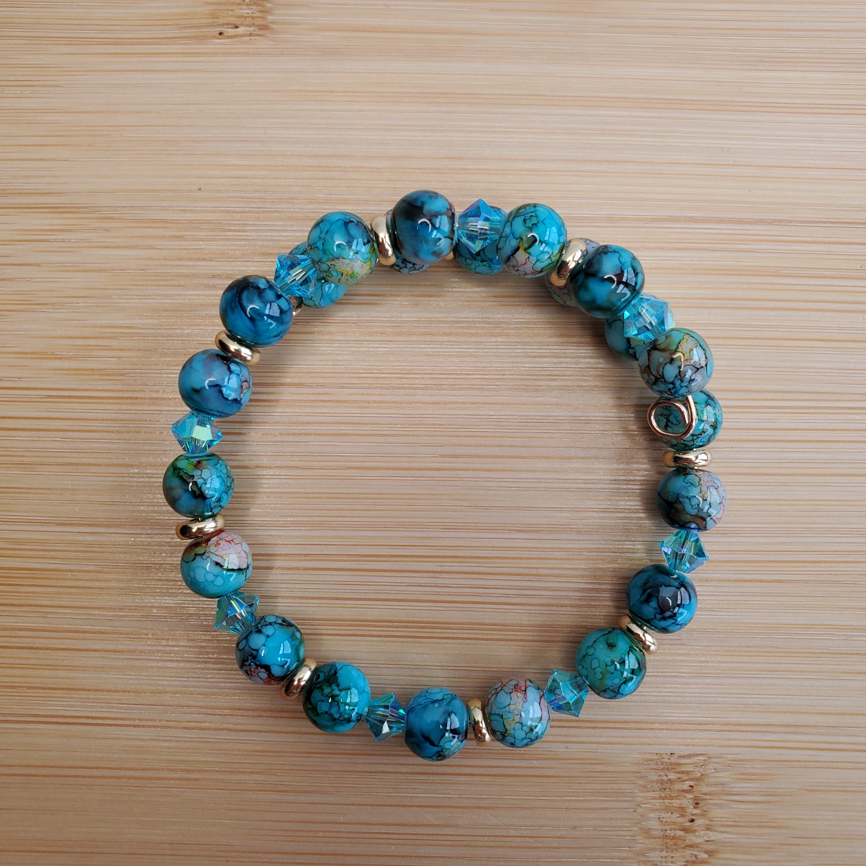 Teal Mosaic Glass & Crystal Bracelet (MW)