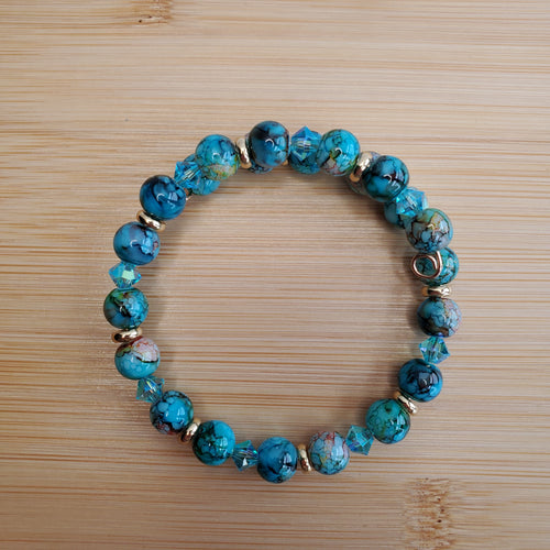 Teal Mosaic Glass & Crystal Bracelet (MW)