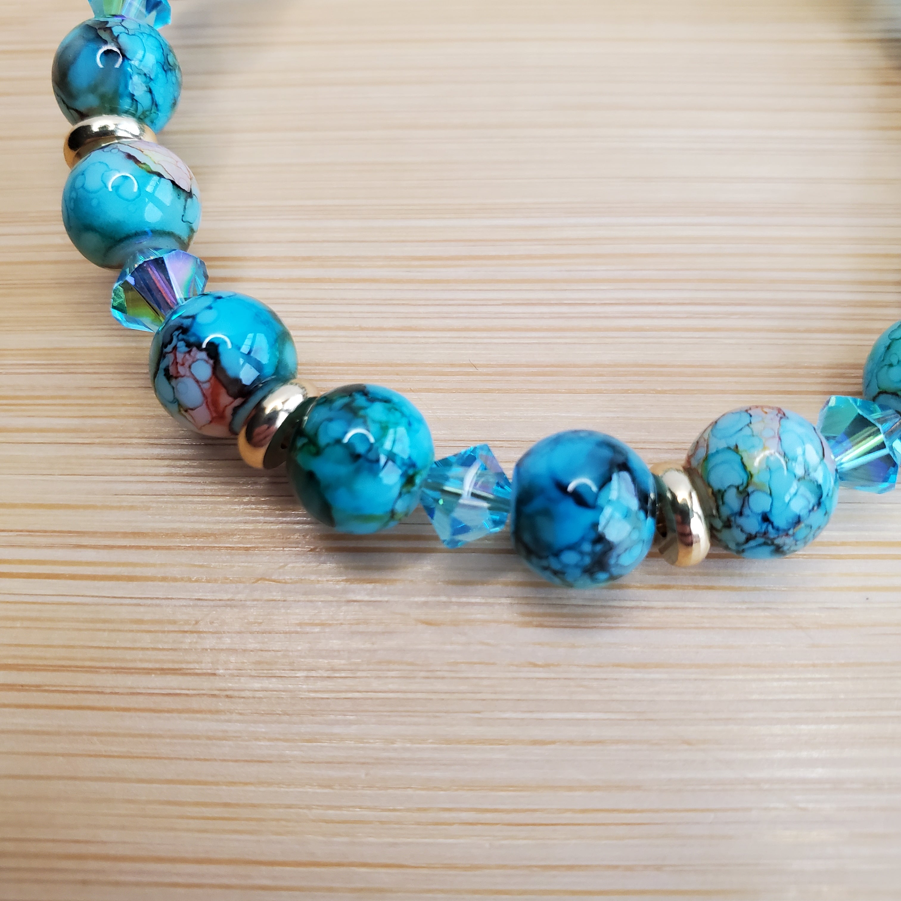 Teal Mosaic Glass & Crystal Bracelet (MW)