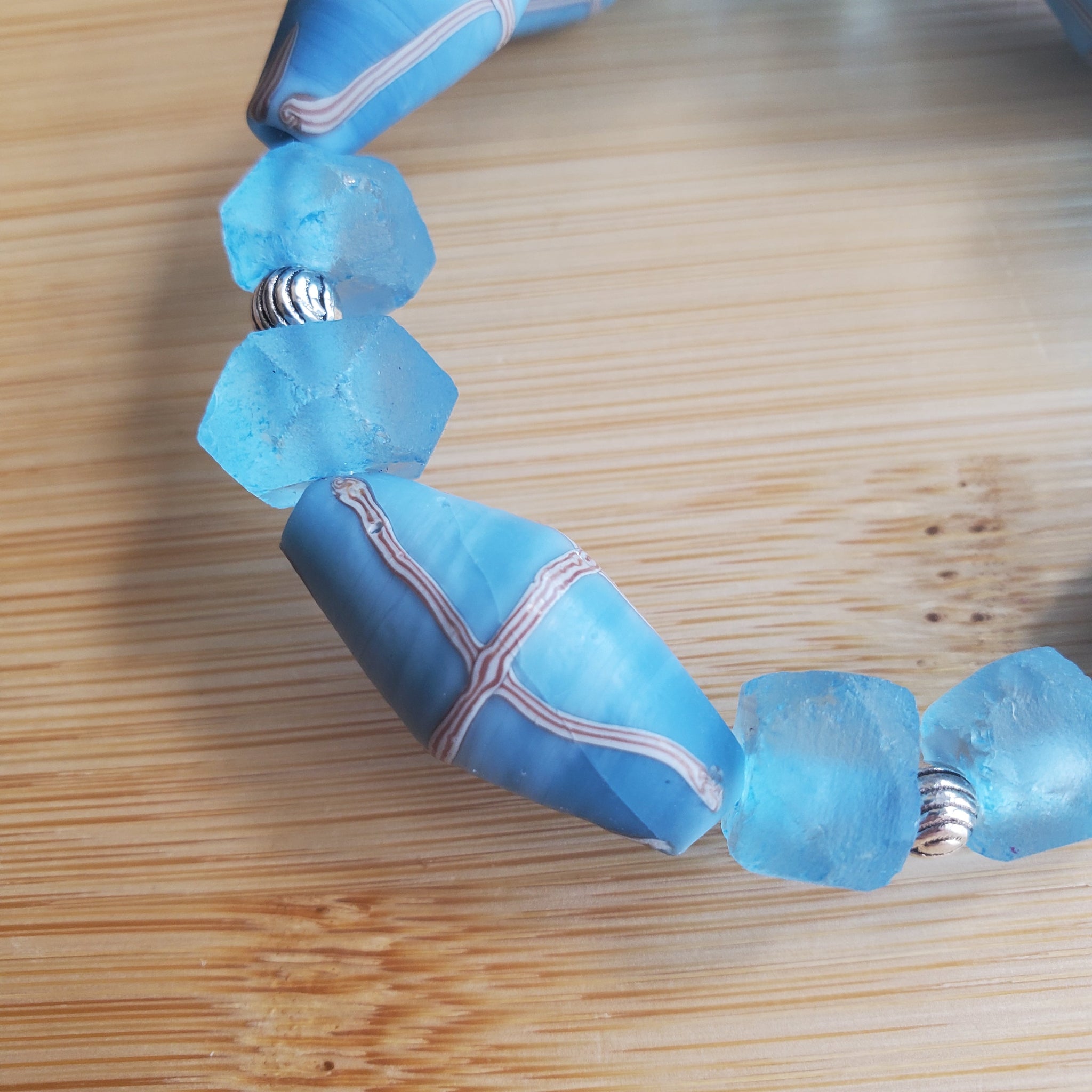Turquoise Java French Cross & Sea Glass Bracelet (MW) | Mamabug ReCreations - Artisan Jewelry
