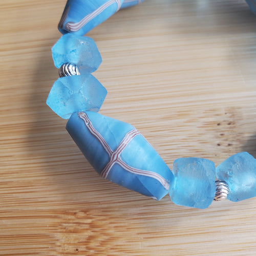 Turquoise Java French Cross & Sea Glass Bracelet (MW) | Mamabug ReCreations - Artisan Jewelry