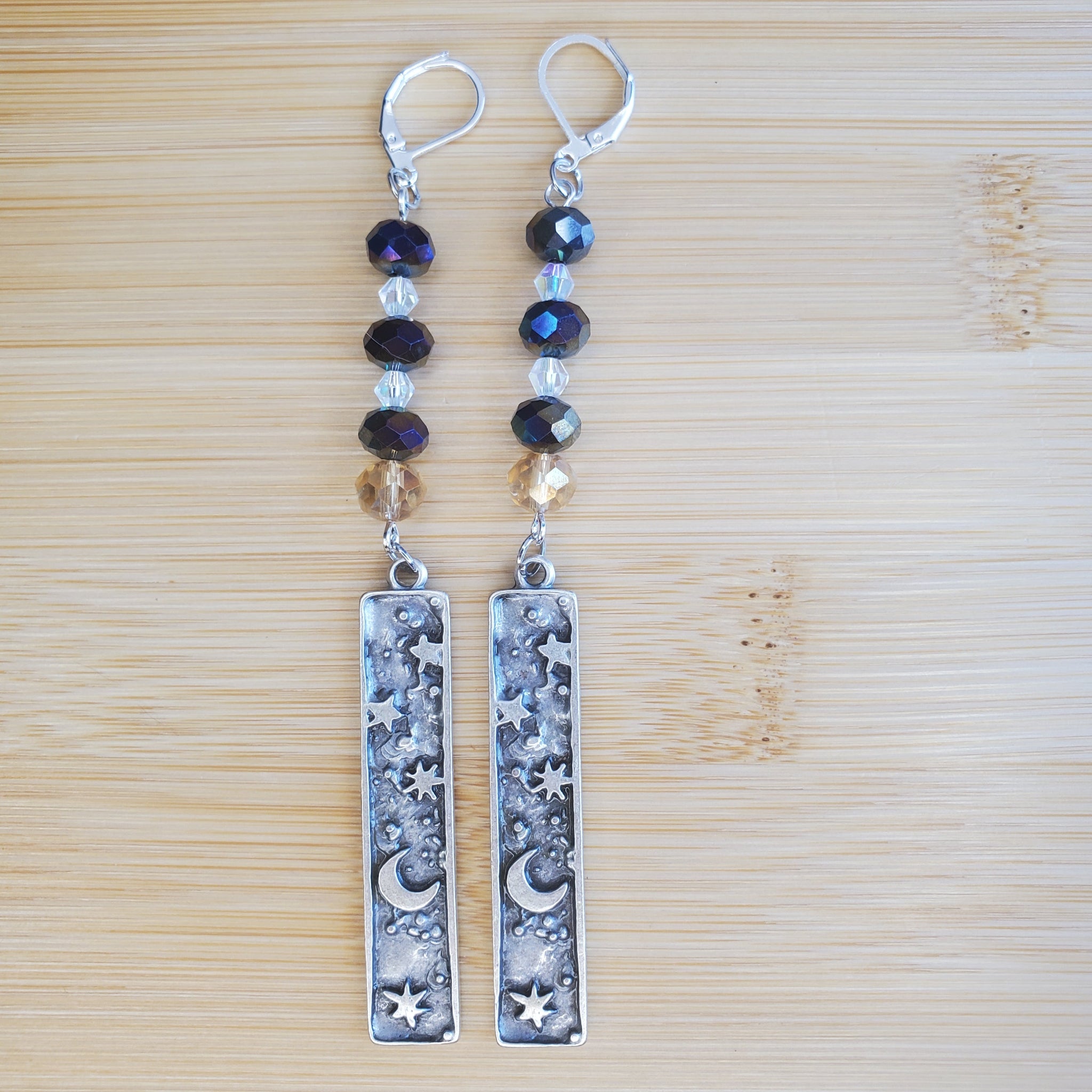Celestial Night Sky Crystal Dangle Earrings | Mamabug ReCreations - Artisan Jewelry