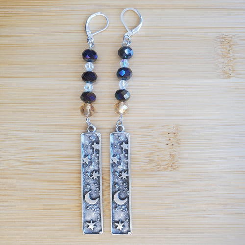 Celestial Night Sky Crystal Dangle Earrings | Mamabug ReCreations - Artisan Jewelry