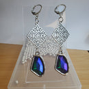 Silver Filigree & Blue Ice Crystal Dangle Earrings | Mamabug ReCreations - Artisan Jewelry