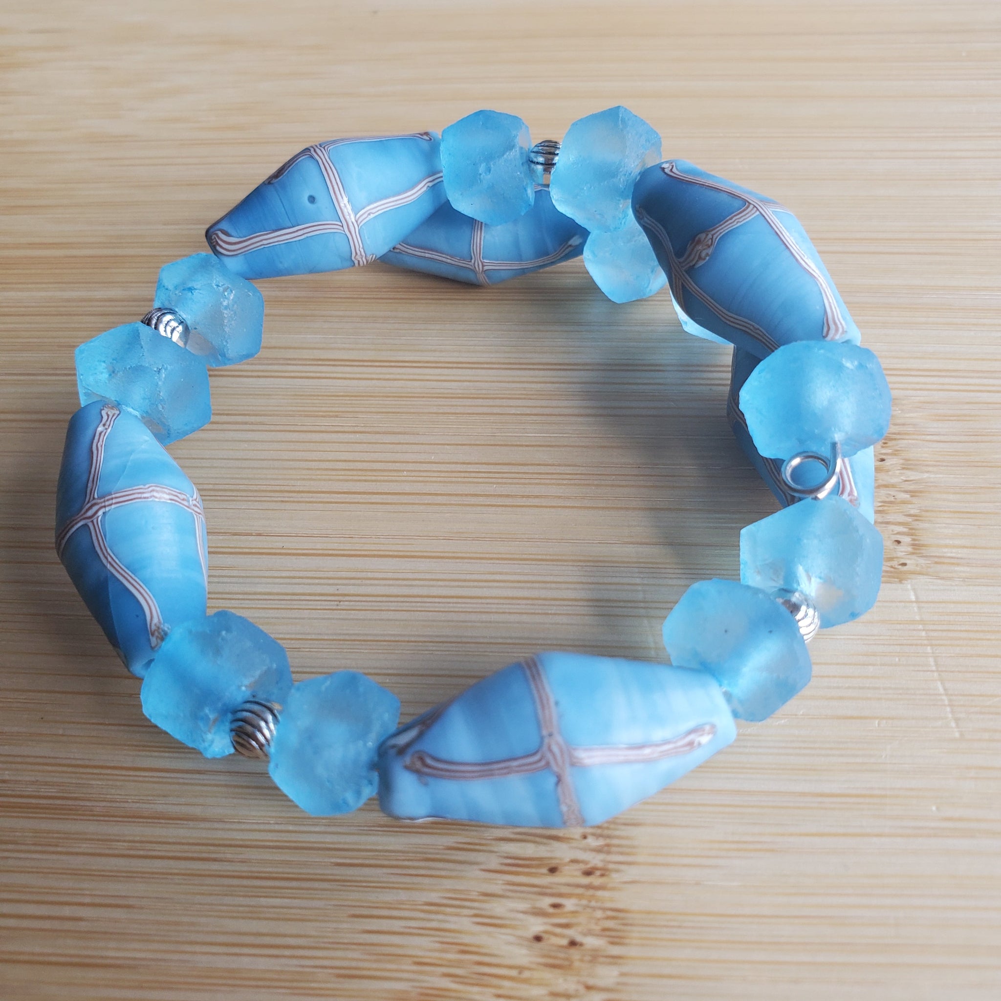 Turquoise Java French Cross & Sea Glass Bracelet (MW) | Mamabug ReCreations - Artisan Jewelry