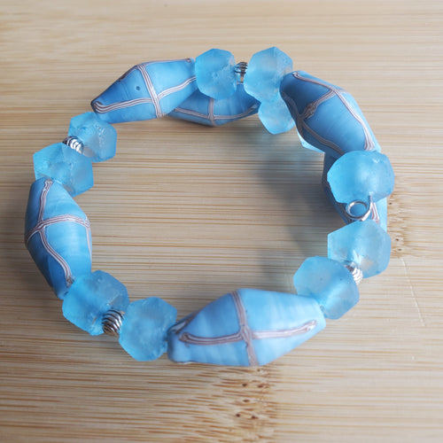 Turquoise Java French Cross & Sea Glass Bracelet (MW) | Mamabug ReCreations - Artisan Jewelry