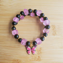 Pink Java Sea Glass & Obsidian Butterfly Charm Bracelet (MW) | Mamabug ReCreations - Artisan Jewelry