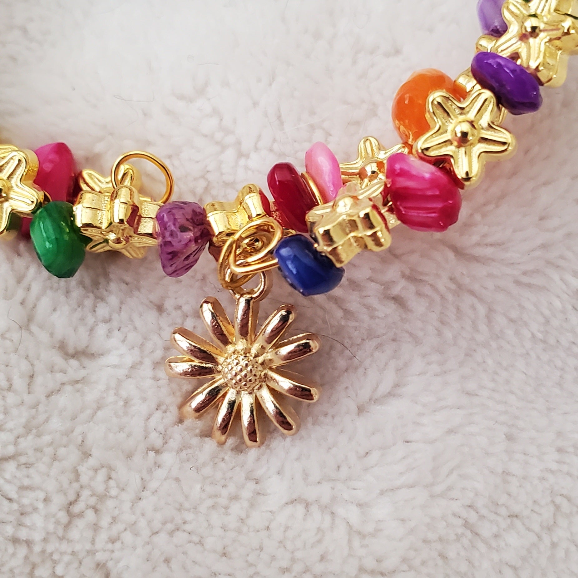 Gold Flower Charm Bracelet (MW) | Mamabug ReCreations - Artisan Jewelry