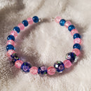 Pink Flowers Bracelet - Dark Blue Edition (MW) | Mamabug ReCreations - Artisan Jewelry