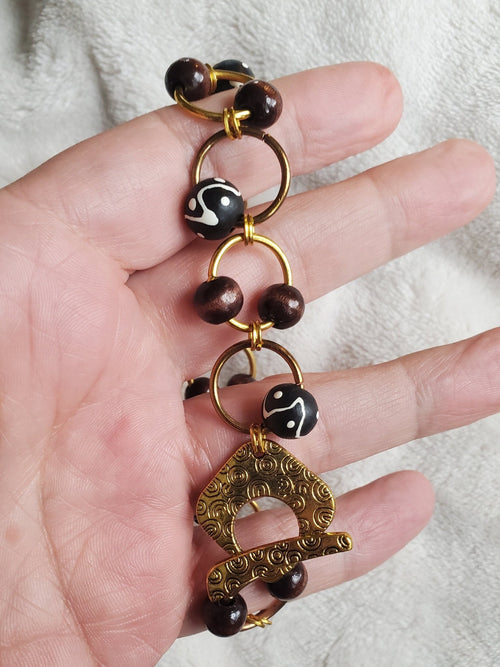 Black and Antique Gold Bracelet | Mamabug ReCreations - Artisan Jewelry
