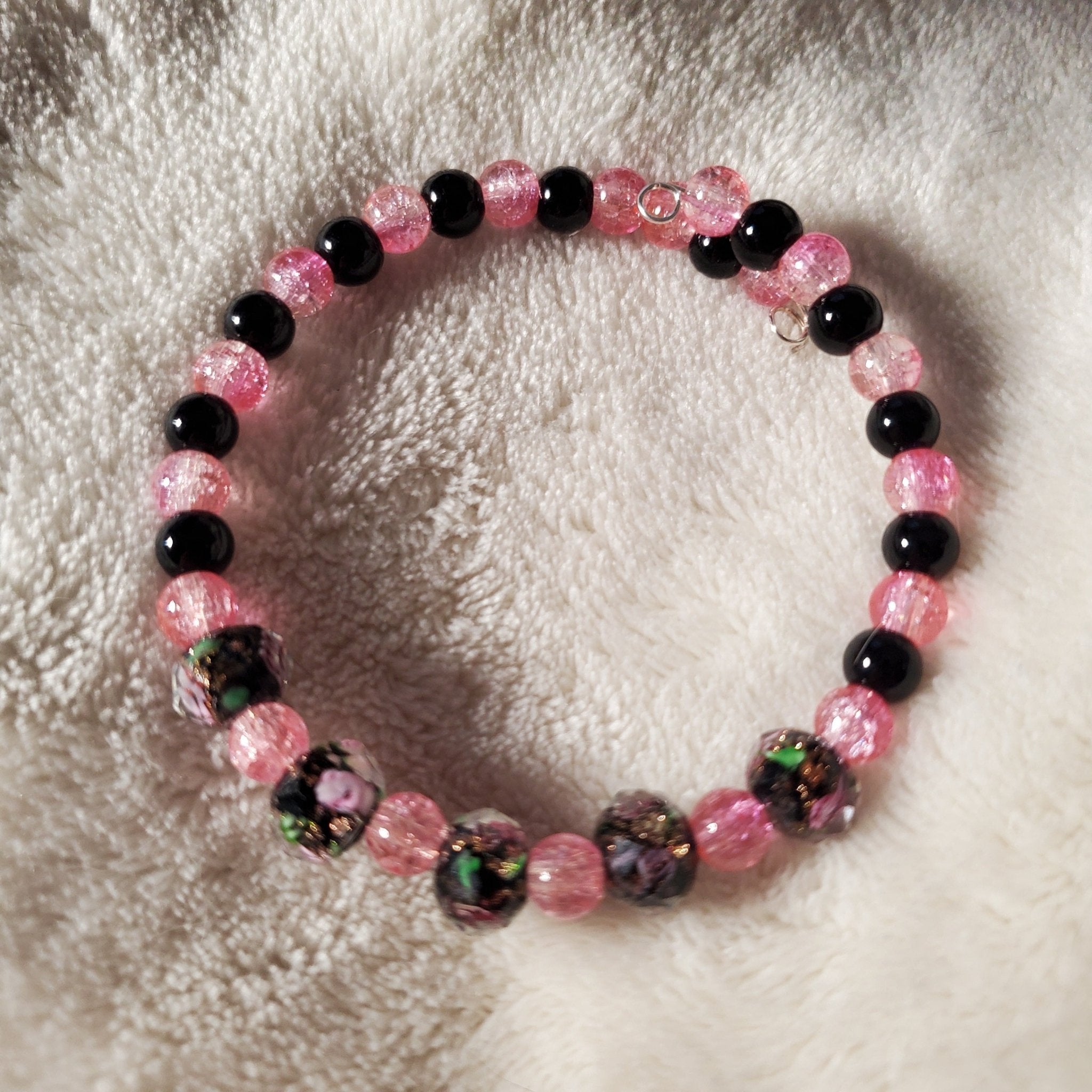 Pink Flowers Bracelet - Black Edition (MW)