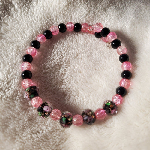 Pink Flowers Bracelet - Black Edition (MW) | Mamabug ReCreations - Artisan Jewelry