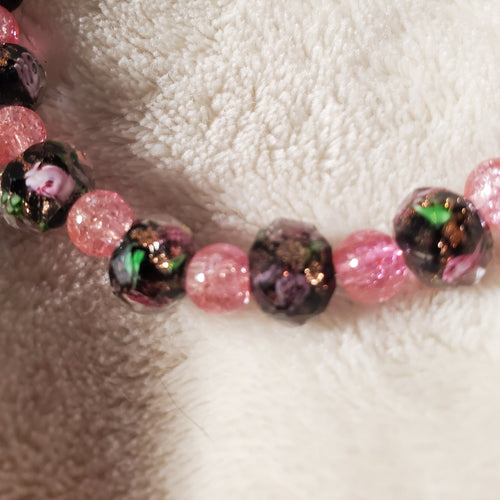 Pink Flowers Bracelet - Black Edition (MW) | Mamabug ReCreations - Artisan Jewelry