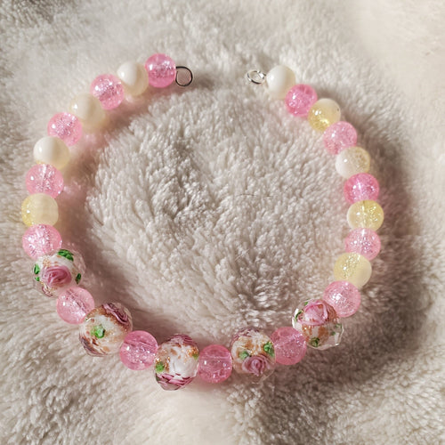 Pink Flowers Bracelet - White Edition (MW) | Mamabug ReCreations - Artisan Jewelry
