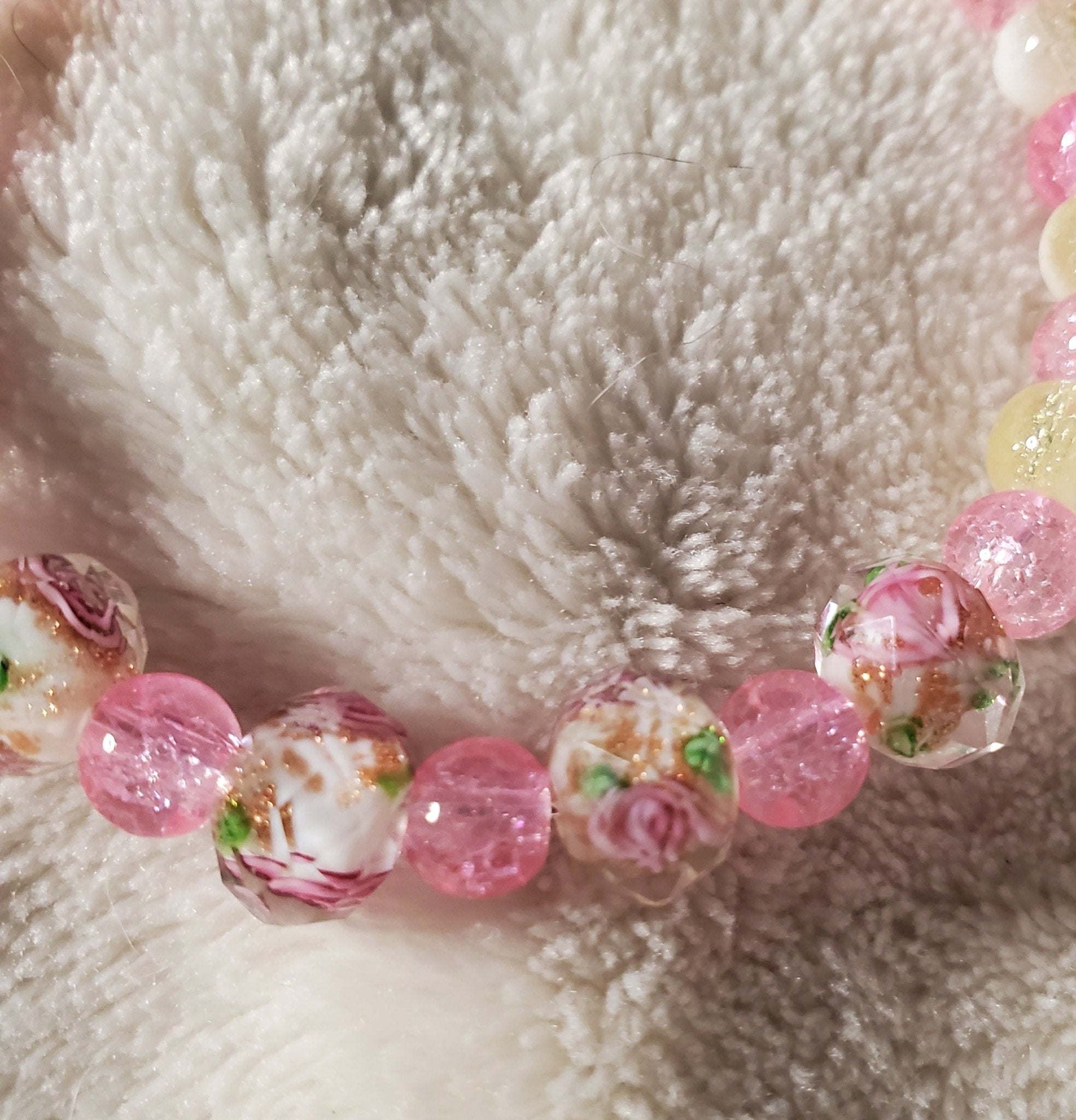 Pink Flowers Bracelet - White Edition (MW) | Mamabug ReCreations - Artisan Jewelry
