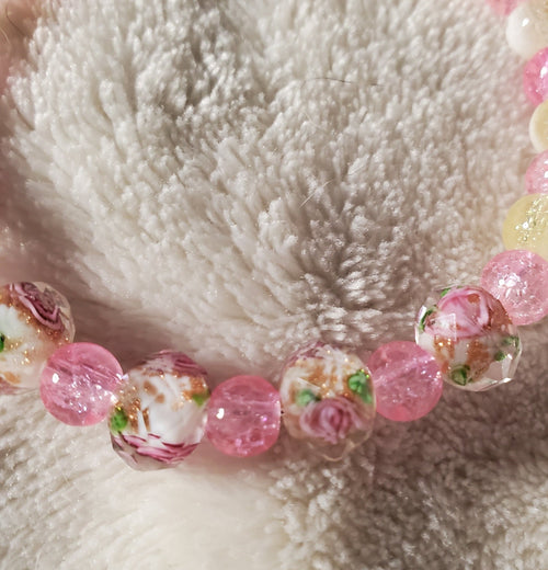 Pink Flowers Bracelet - White Edition (MW) | Mamabug ReCreations - Artisan Jewelry
