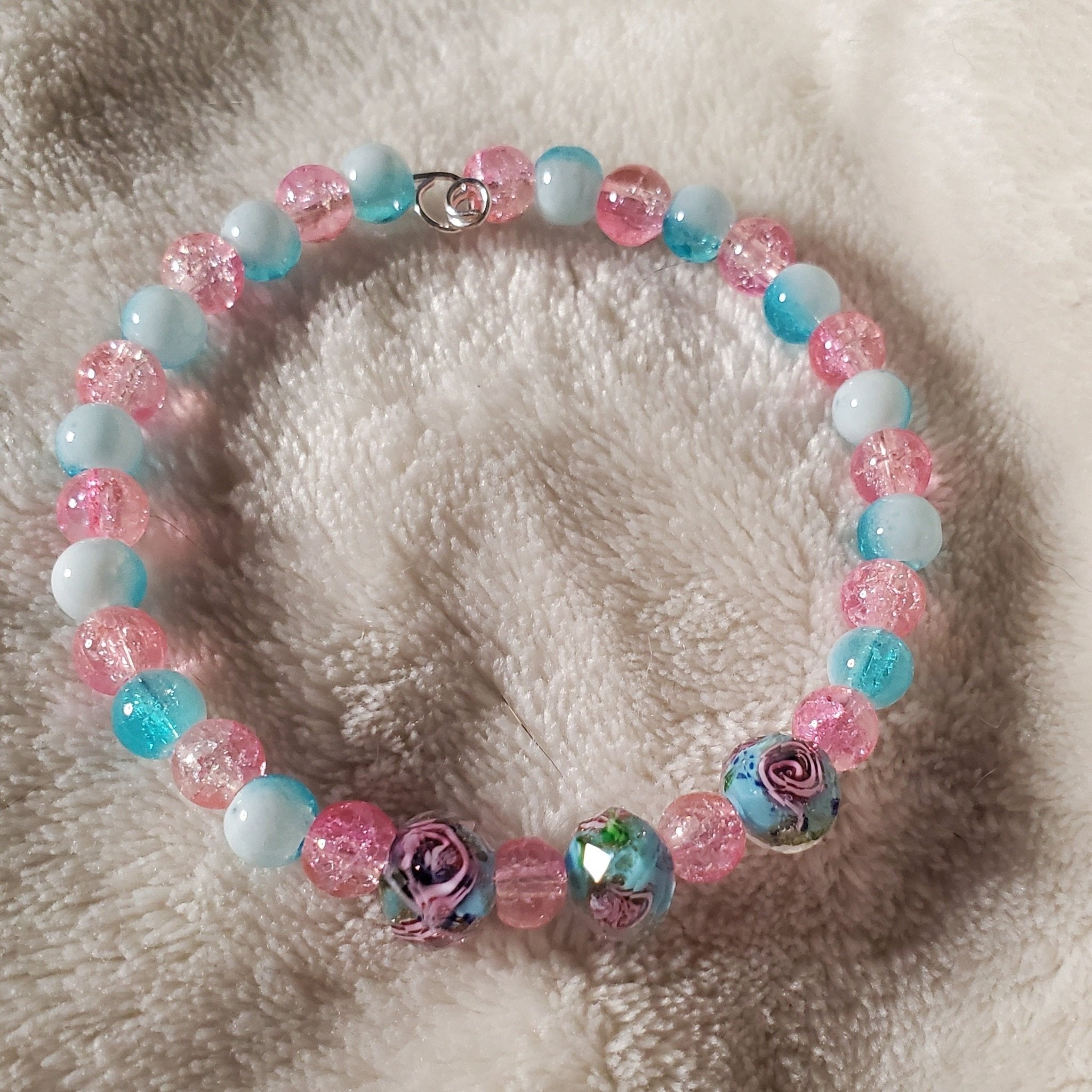 Pink Flowers Bracelet - Light Blue Edition (MW)