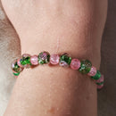 Pink Flowers Bracelet - Green Edition (MW) | Mamabug ReCreations - Artisan Jewelry