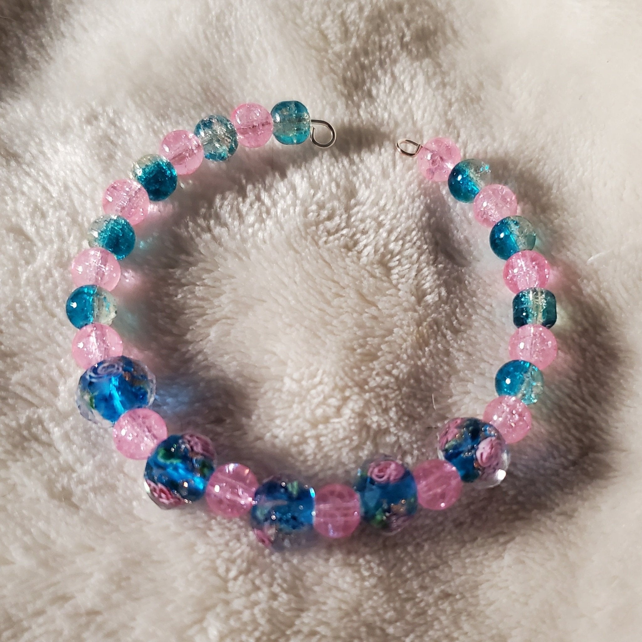 Pink Flowers Bracelet - Blue Edition (MW)