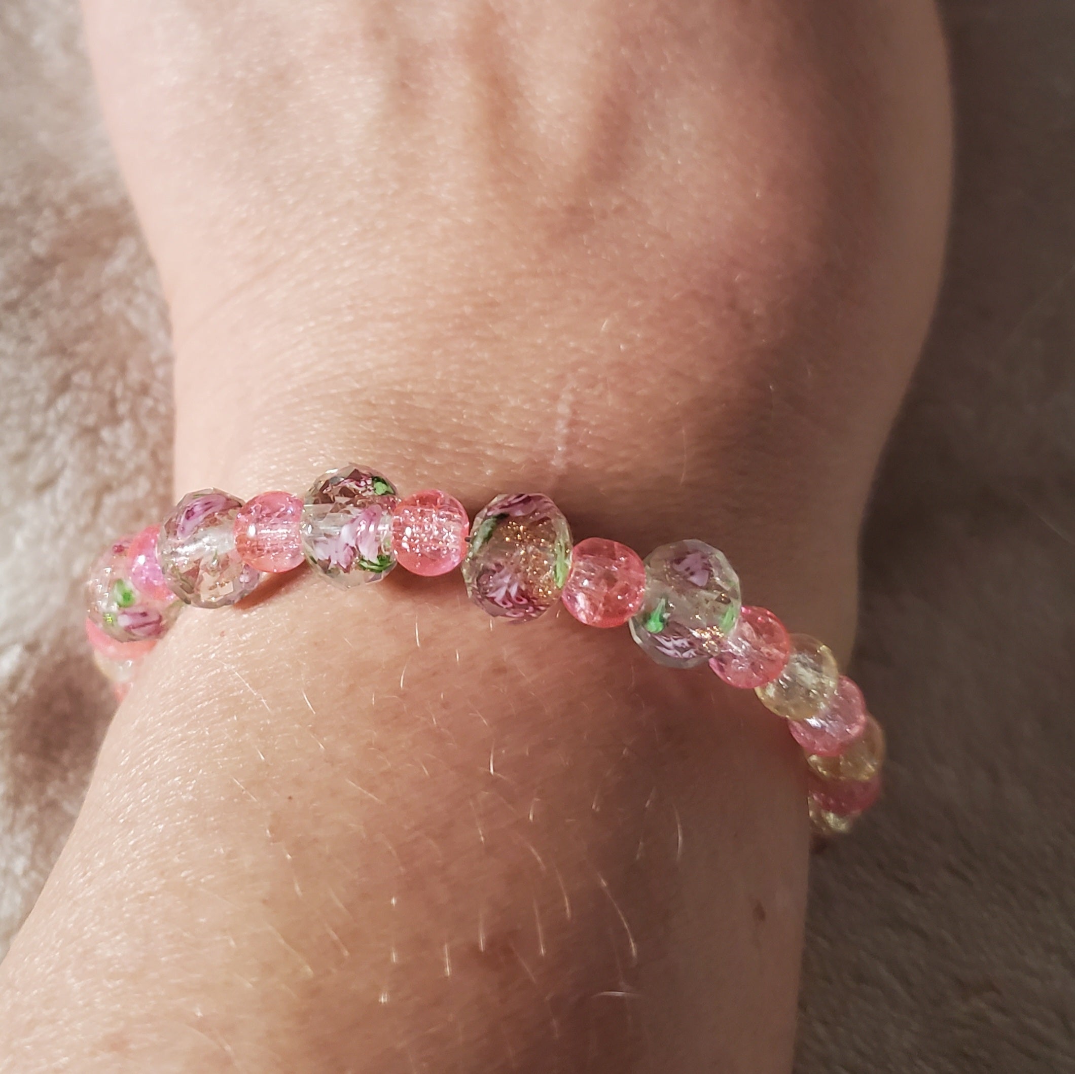 Pink Flowers Bracelet - Clear Edition (MW) | Mamabug ReCreations - Artisan Jewelry