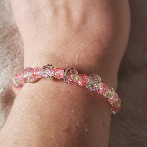 Pink Flowers Bracelet - Clear Edition (MW) | Mamabug ReCreations - Artisan Jewelry