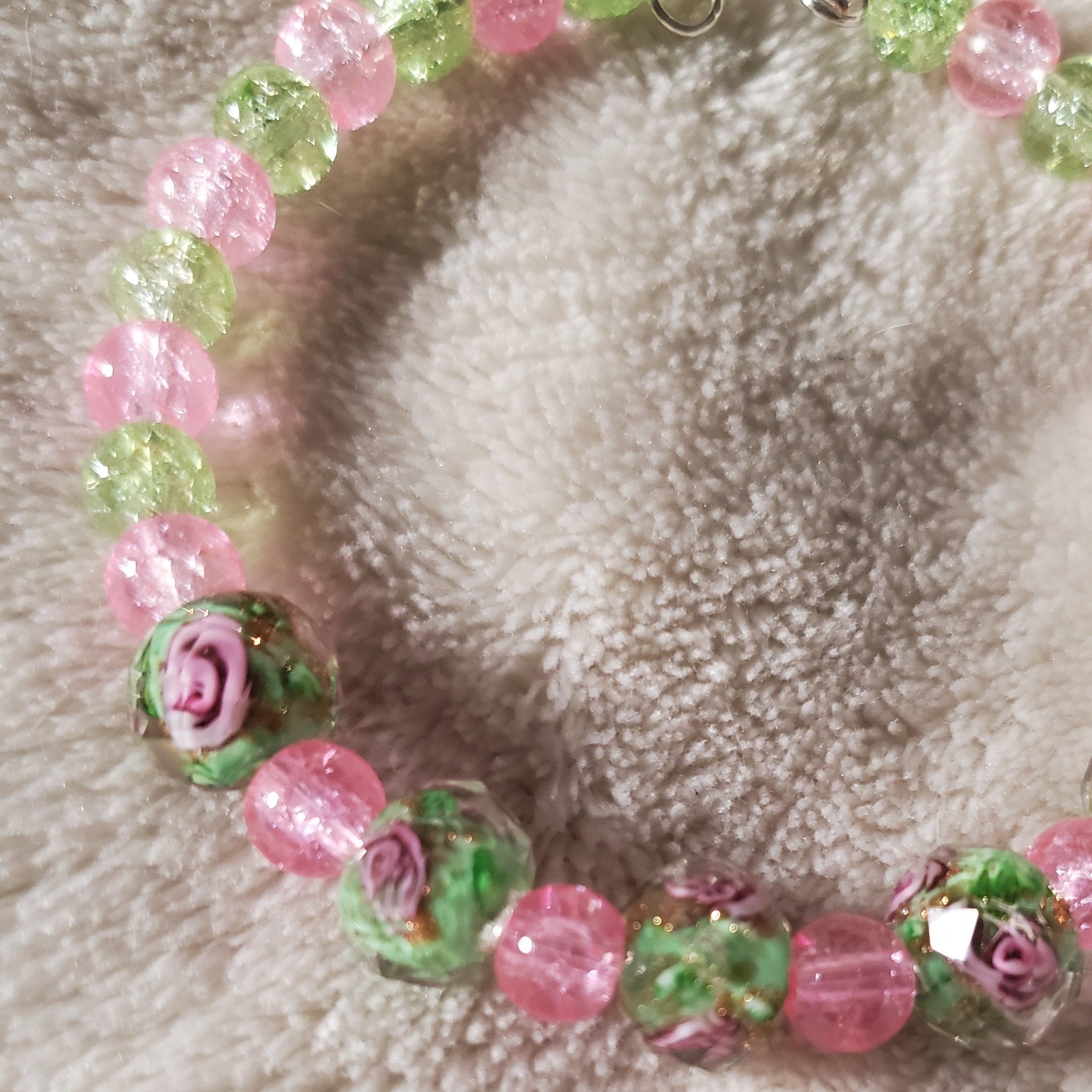 Pink Flowers Bracelet - Light Green Edition (MW) | Mamabug ReCreations - Artisan Jewelry