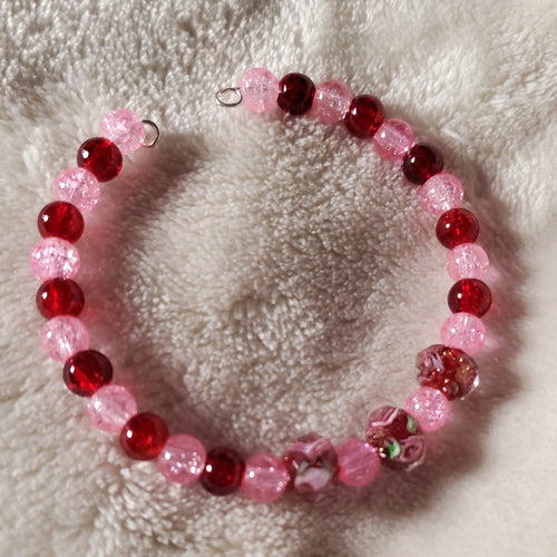 Pink Flowers Bracelet - Red Edition (MW) | Mamabug ReCreations - Artisan Jewelry